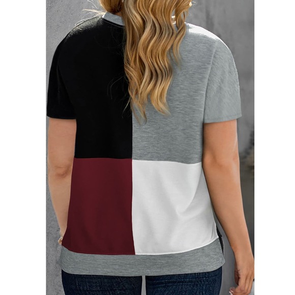 WINE RED WHITE GRAY BLACK CREW NECK COLOR BLOCK TOP SIZE 1X 14-16 - Picture 9 of 9
